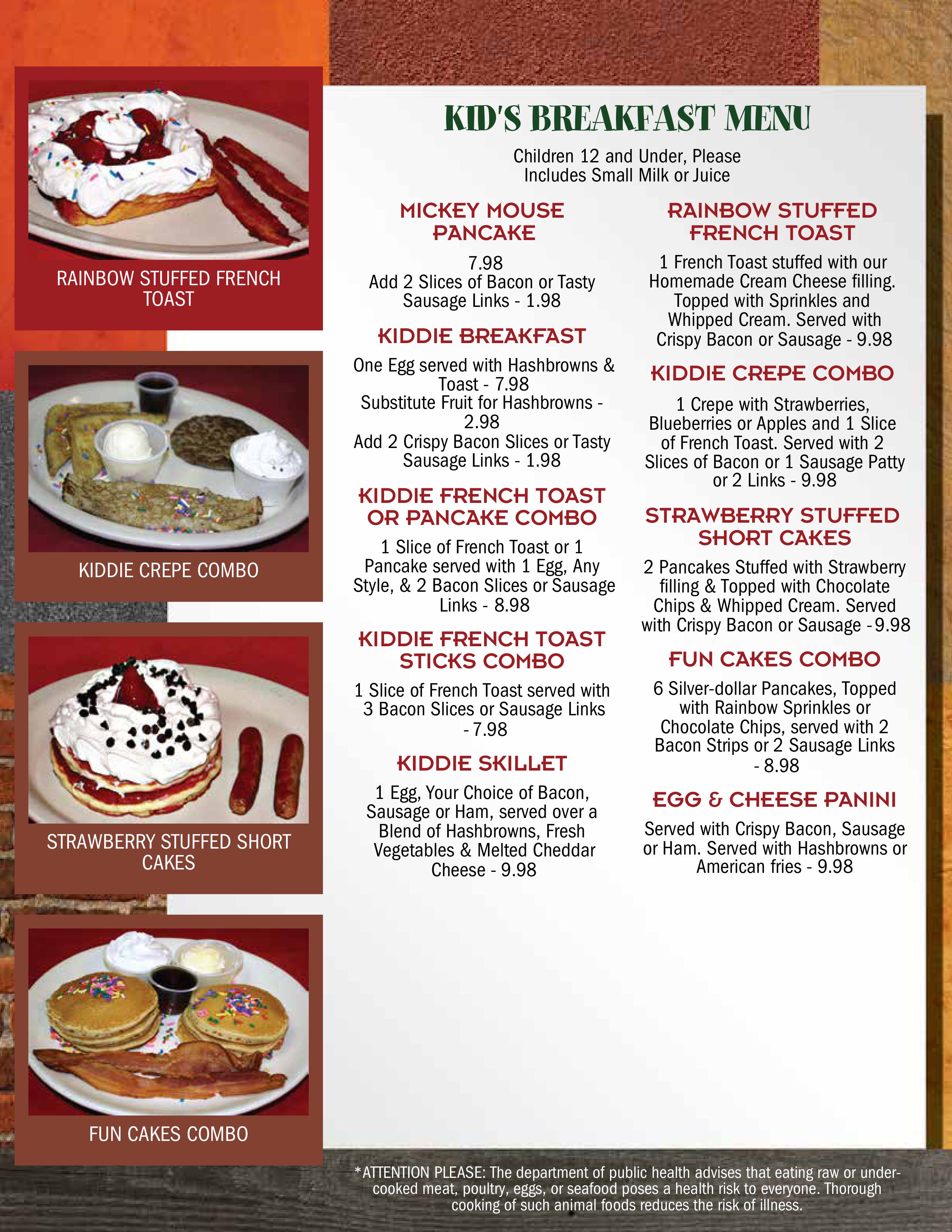 The kids menu for Amalia's Family Resturant